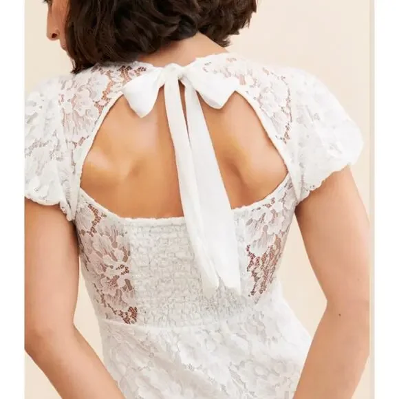 Free People Hailee Lace, Puffed Sleeve Mini Dress | Sz S, White New $168 - Picture 8 of 12